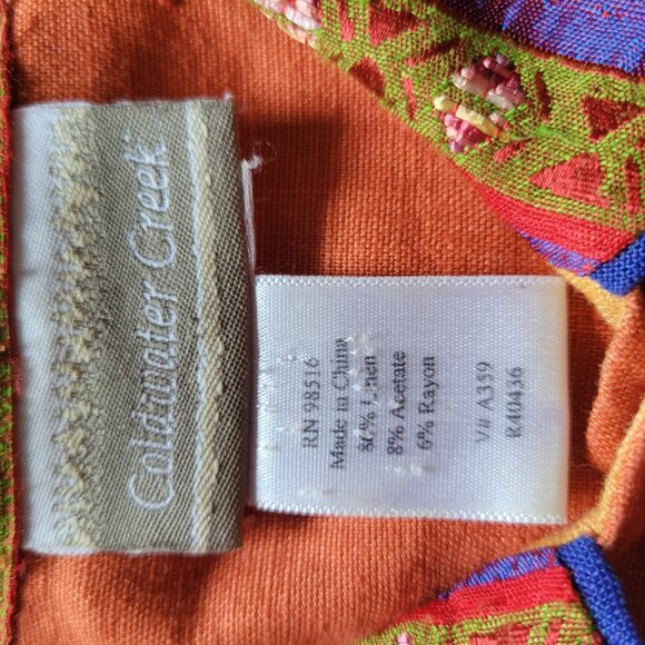 Vintage Coldwater Creek Button-Up Jacket W/ Embroidered Trim Orange Linen Womens - Picture 3 of 5